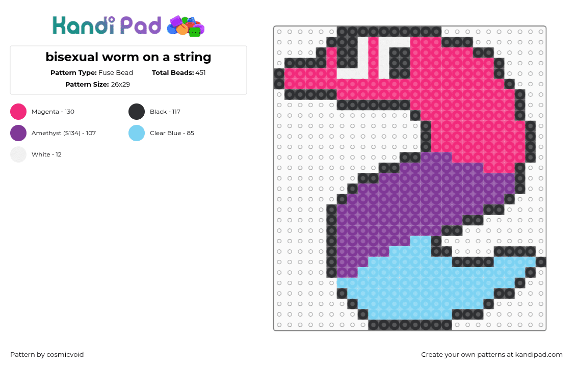 bisexual worm on a string - Fuse Bead Pattern by cosmicvoid on Kandi Pad - light blue,pink