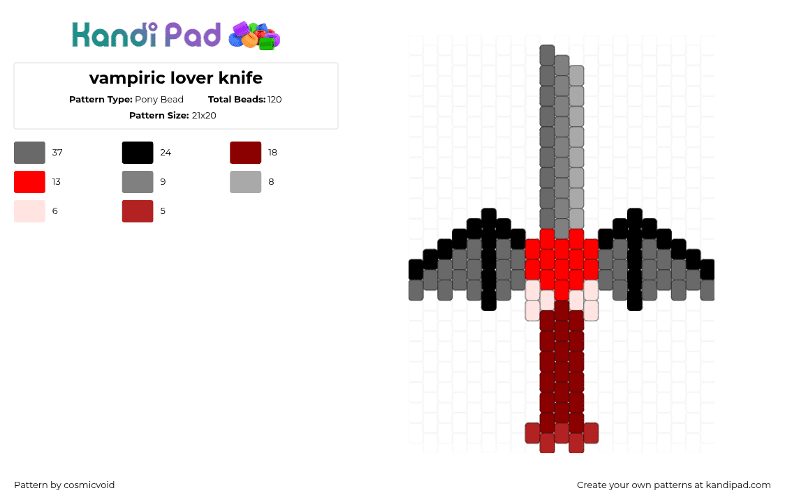 vampiric lover knife - Pony Bead Pattern by cosmicvoid on Kandi Pad - red,gray