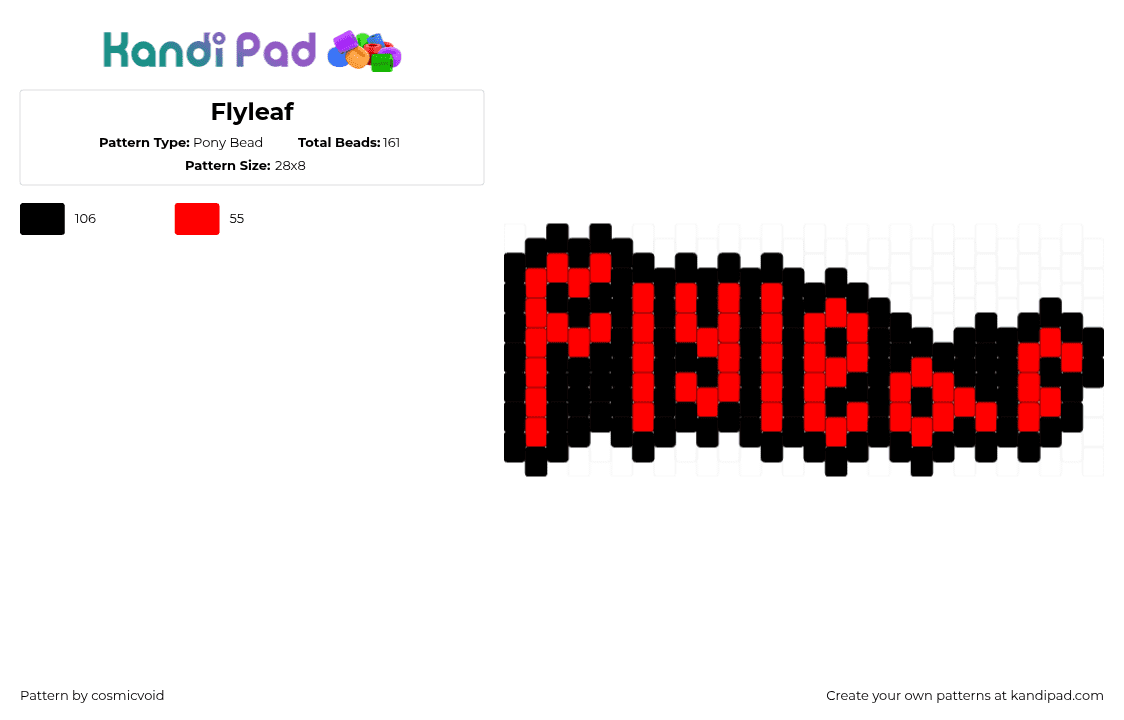 Flyleaf - Pony Bead Pattern by cosmicvoid on Kandi Pad - red,black