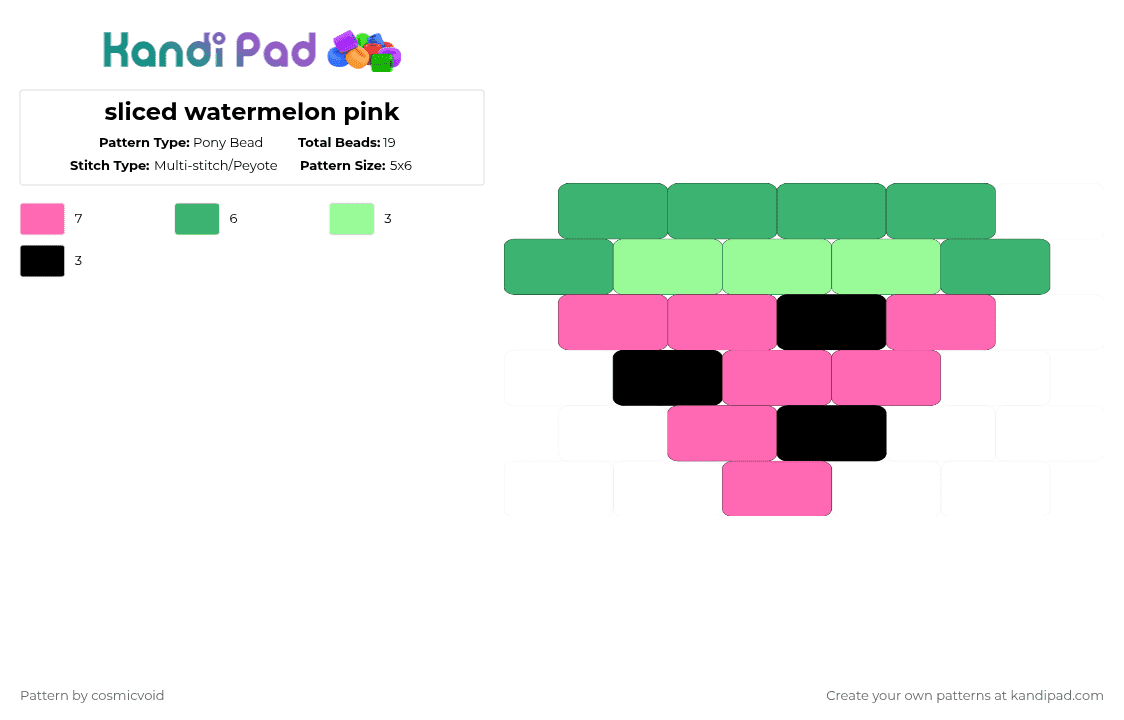 sliced watermelon pink - Pony Bead Pattern by cosmicvoid on Kandi Pad - watermelon,fruit,food,green,pink
