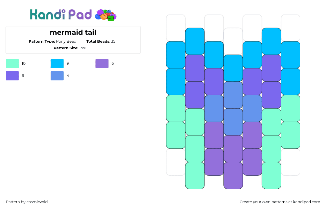 mermaid tail - Pony Bead Pattern by cosmicvoid on Kandi Pad - mermaid,tail,fantasy,mythological,charm,teal,purple,blue