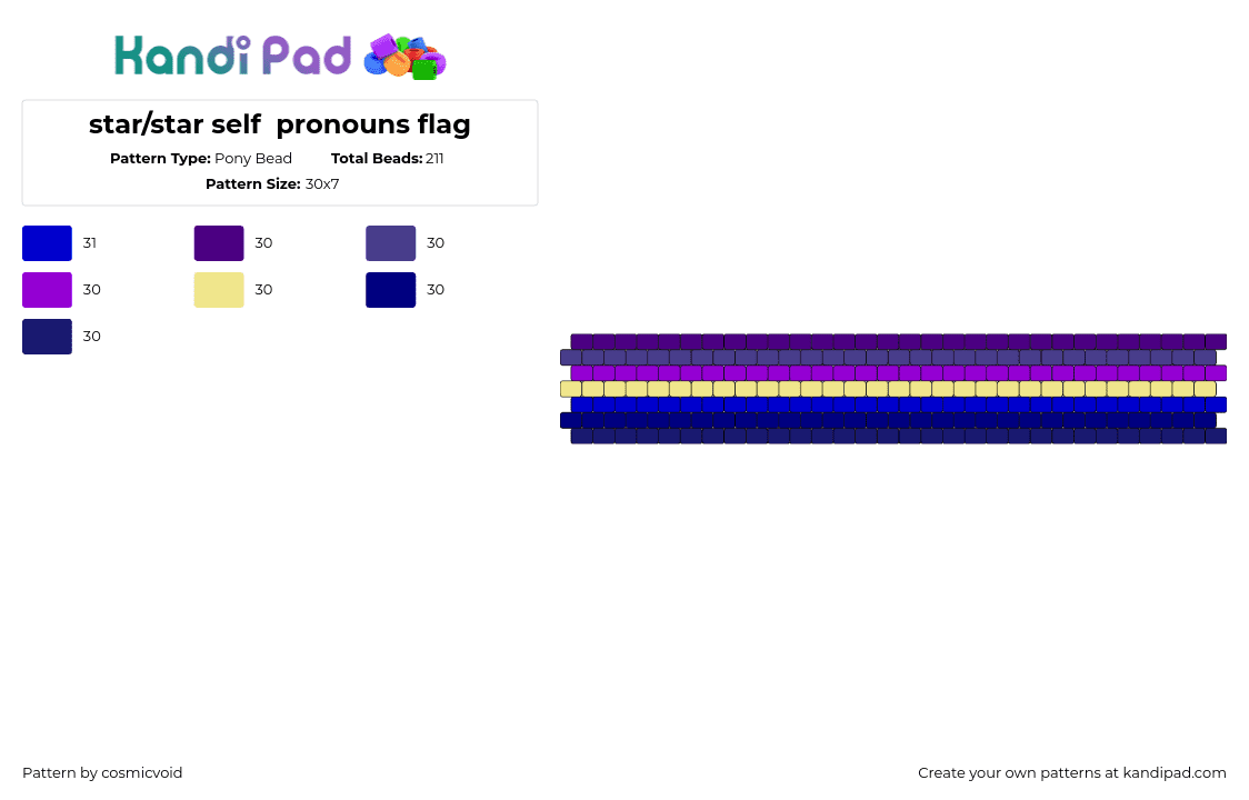 star/star self  pronouns flag - Pony Bead Pattern by cosmicvoid on Kandi Pad - starself,pronouns,pride,cuff,purple,blue