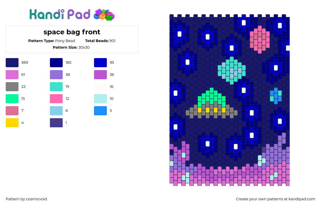 space bag front - Pony Bead Pattern by cosmicvoid on Kandi Pad - ufo,space,planets,glow,bag,panel,blue,pink,green