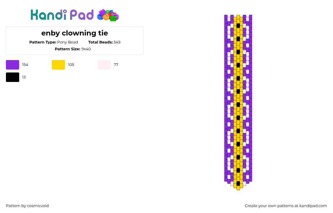 enby clowning tie - Pony Bead Pattern by cosmicvoid on Kandi Pad - enby,nonbinary,necktie,tie,clothing,pride,purple,yellow