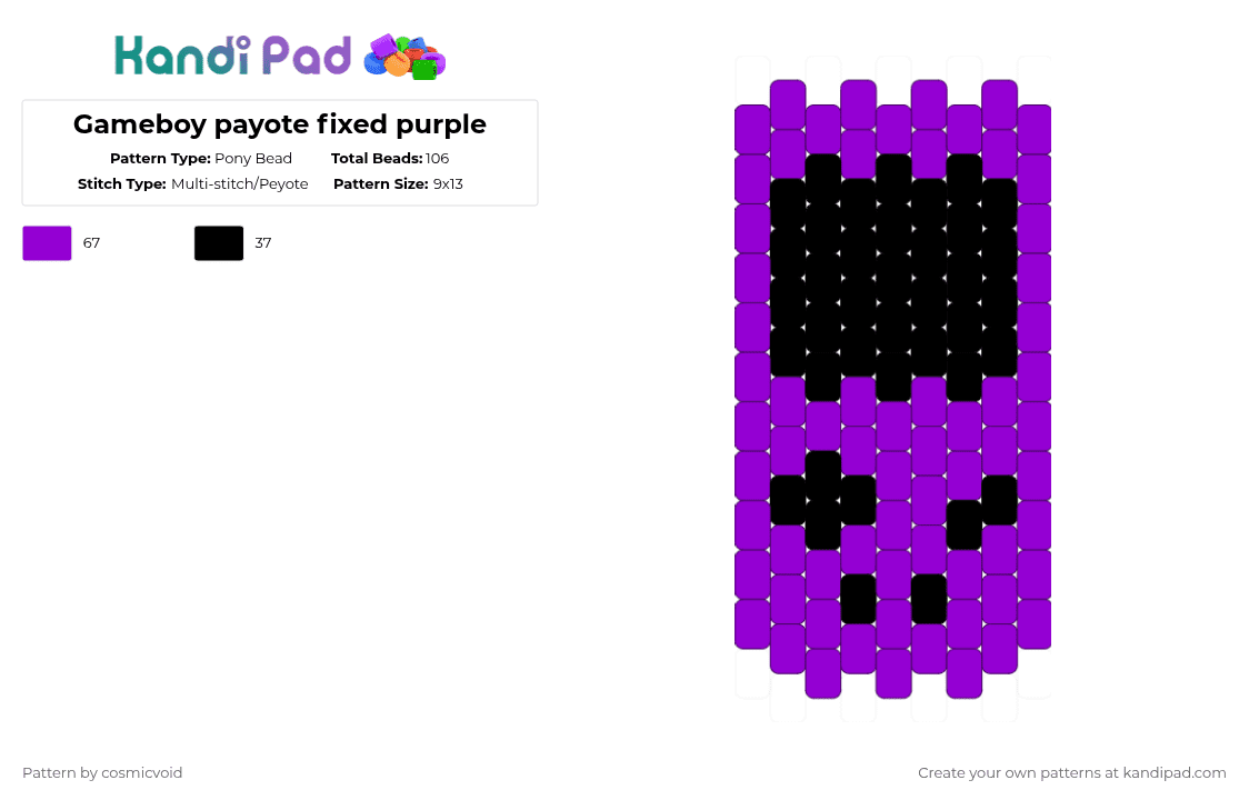 Gameboy payote fixed purple - Pony Bead Pattern by cosmicvoid on Kandi Pad - purple,black