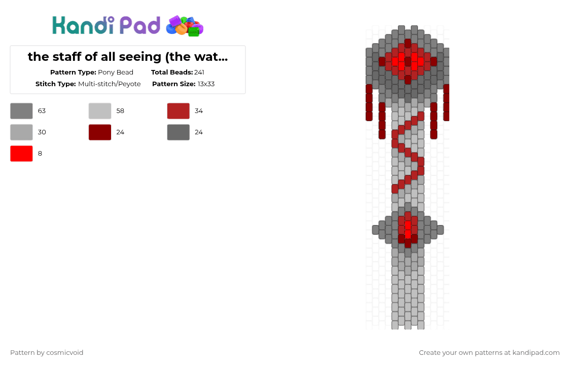 the staff of all seeing (the watchers devine staff) - Pony Bead Pattern by cosmicvoid on Kandi Pad - beige, gray
