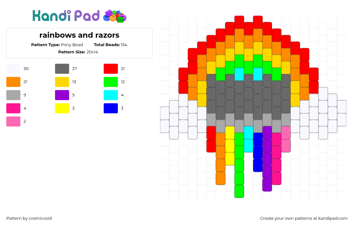 rainbows and razors - Pony Bead Pattern by cosmicvoid on Kandi Pad - rainbow,razor,drippy,colorful,charm,gray