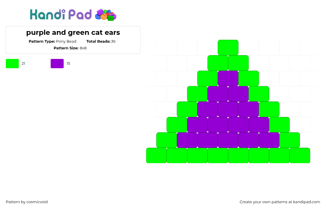 purple and green cat ears - Pony Bead Pattern by cosmicvoid on Kandi Pad - green,purple