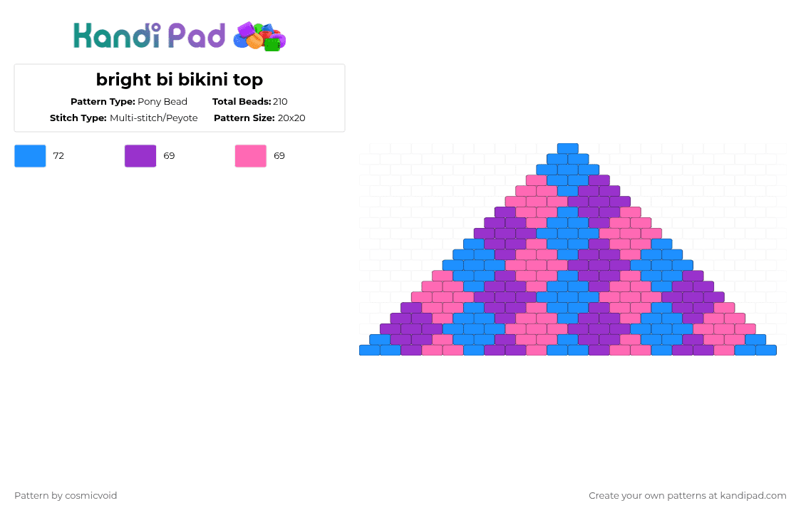 bright bi bikini top - Pony Bead Pattern by cosmicvoid on Kandi Pad - light blue,purple,pink