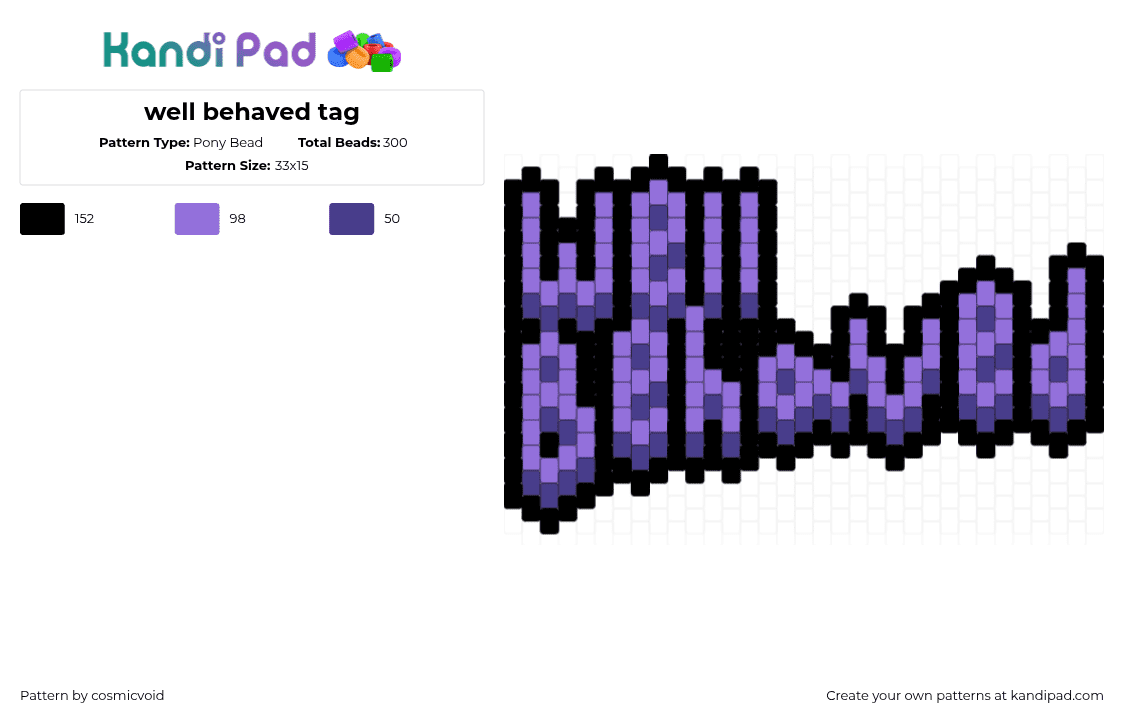 well behaved tag - Pony Bead Pattern by cosmicvoid on Kandi Pad - purple,black