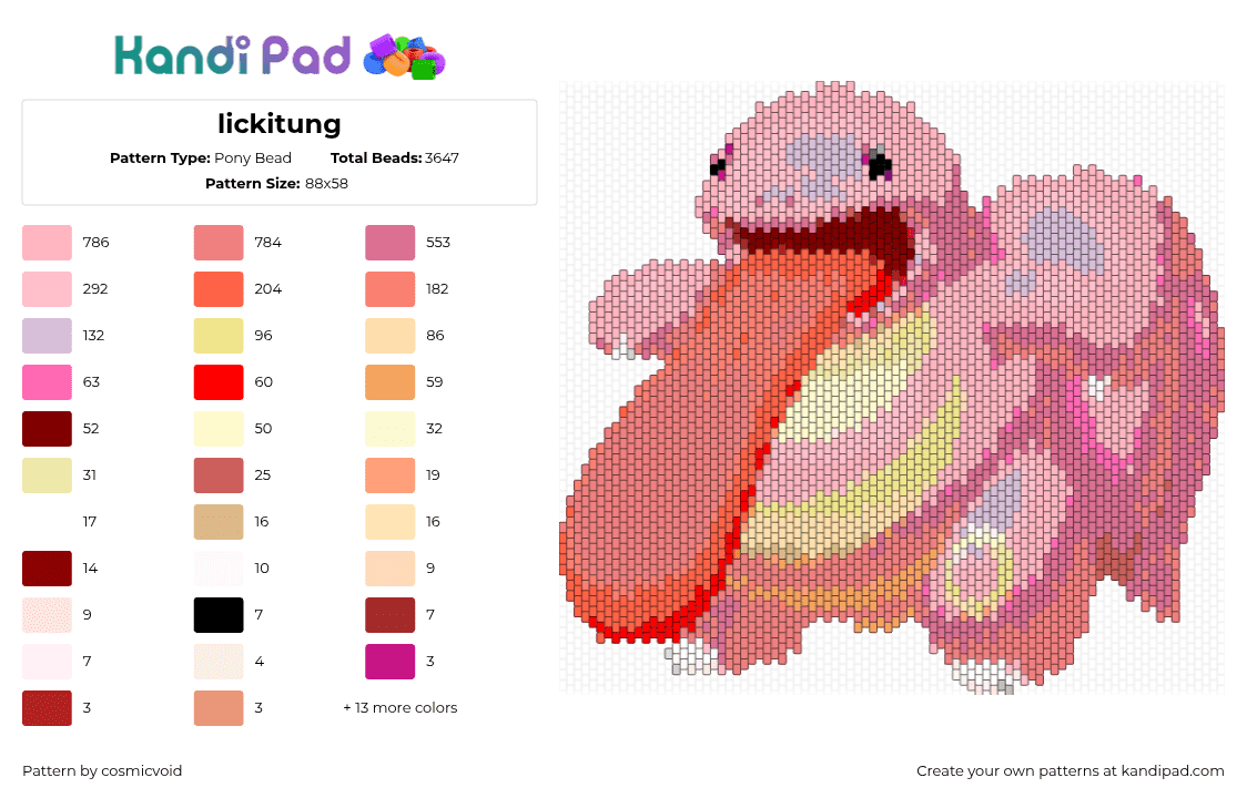 lickitung - Pony Bead Pattern by cosmicvoid on Kandi Pad - 