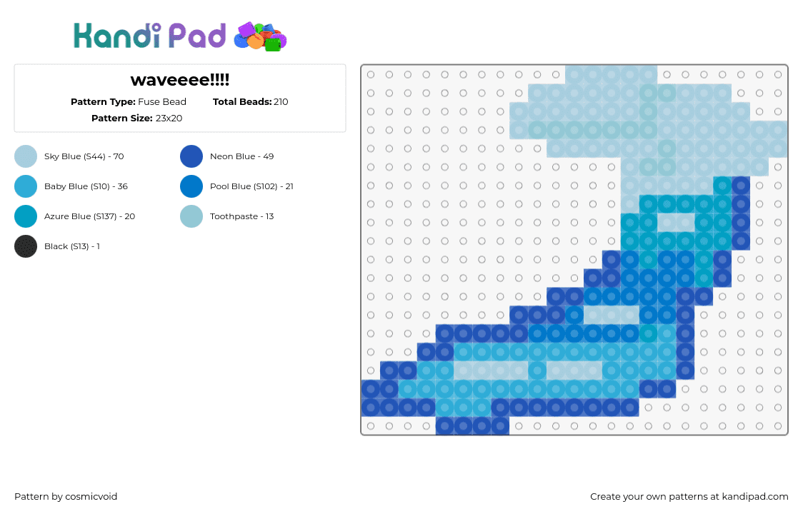 waveeee!!!! - Fuse Bead Pattern by cosmicvoid on Kandi Pad - wave,water,tsunami,ocean,blue,light blue