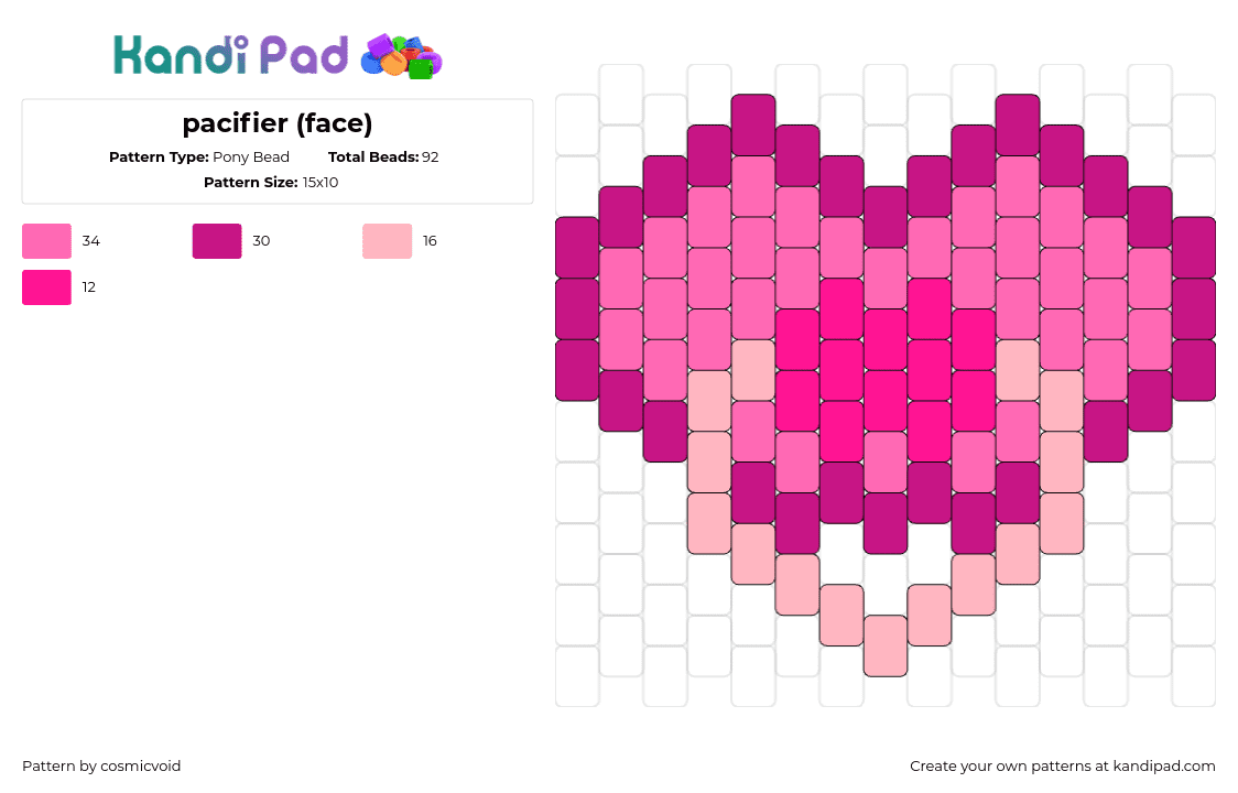 pacifier (face) - Pony Bead Pattern by cosmicvoid on Kandi Pad - pacifier,baby,children,charm,pink