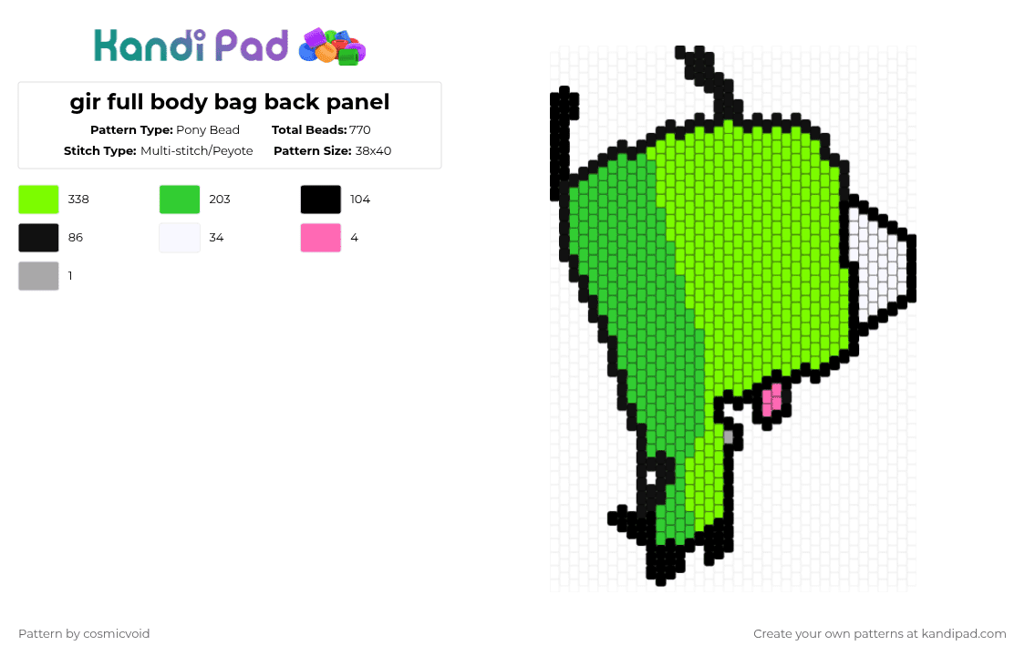 gir full body bag back panel - Pony Bead Pattern by cosmicvoid on Kandi Pad - green