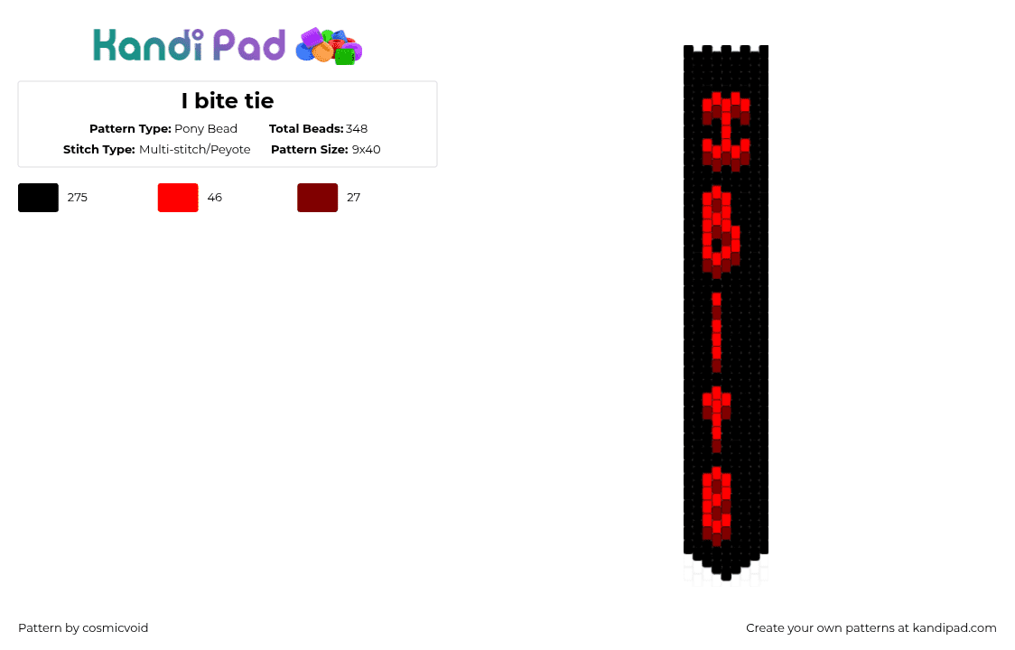 I bite tie - Pony Bead Pattern by cosmicvoid on Kandi Pad - black,red,brown