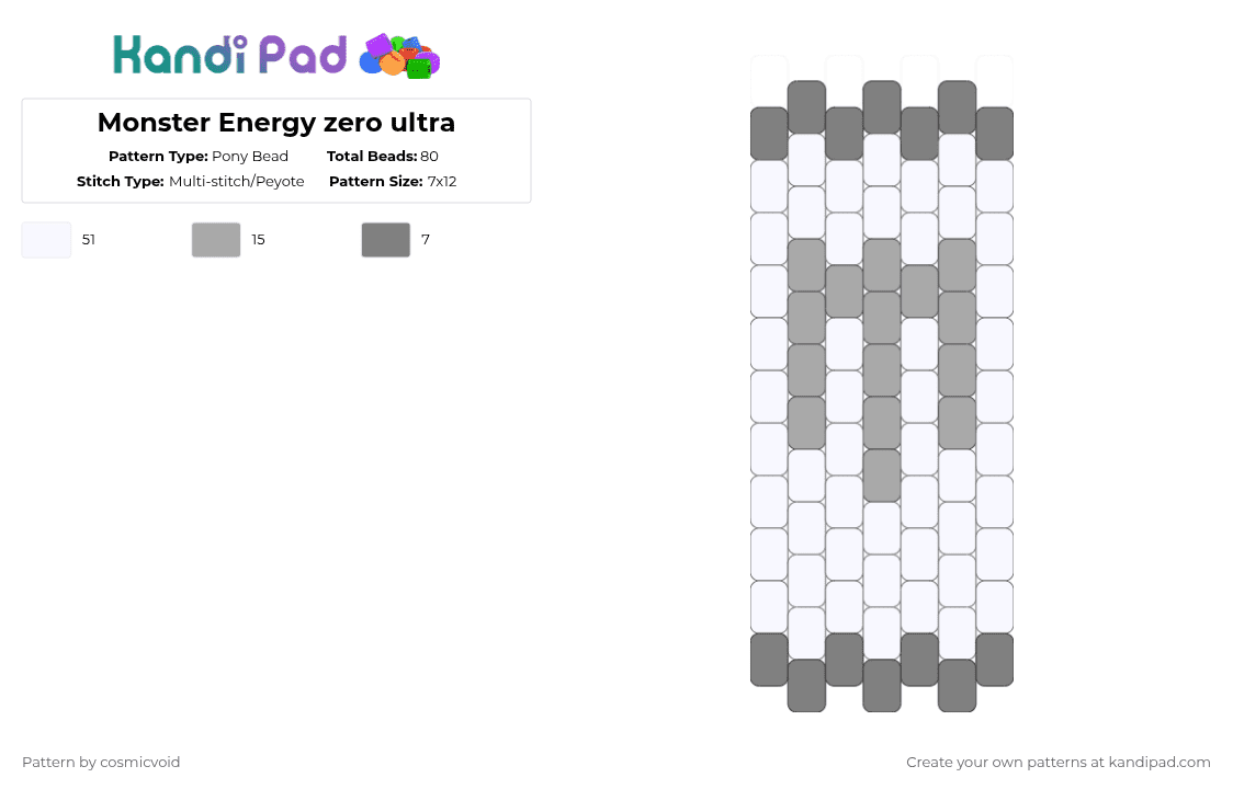 Monster Energy zero ultra - Pony Bead Pattern by cosmicvoid on Kandi Pad - white,gray,beige