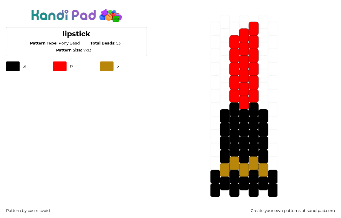 lipstick - Pony Bead Pattern by cosmicvoid on Kandi Pad - lipstick,makeup,charm,black,red