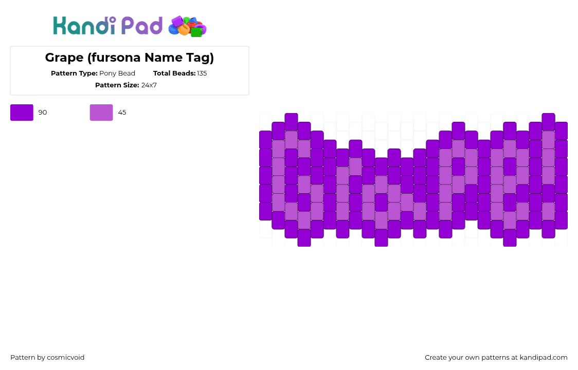 Grape (fursona Name Tag) - Pony Bead Pattern by cosmicvoid on Kandi Pad - pink,purple