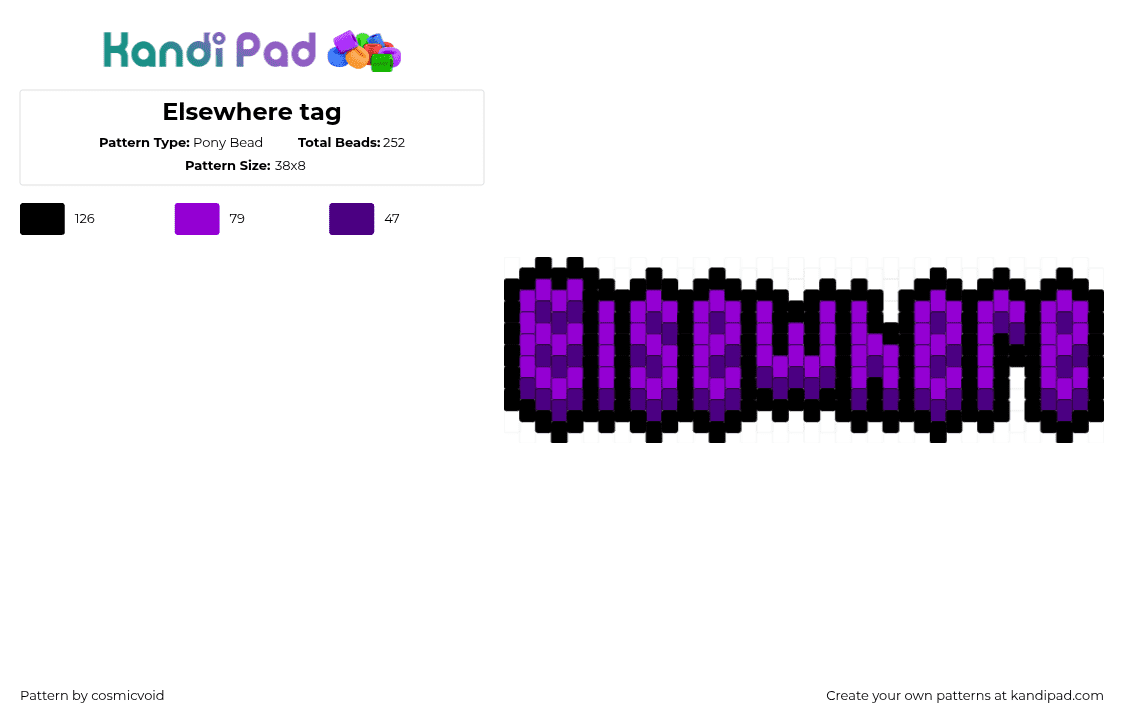 Elsewhere tag - Pony Bead Pattern by cosmicvoid on Kandi Pad - purple,black