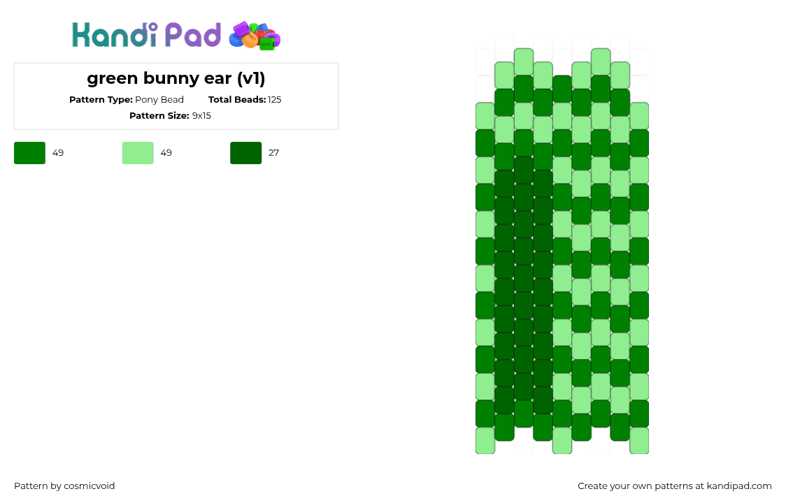 green bunny ear (v1) - Pony Bead Pattern by cosmicvoid on Kandi Pad - green,teal
