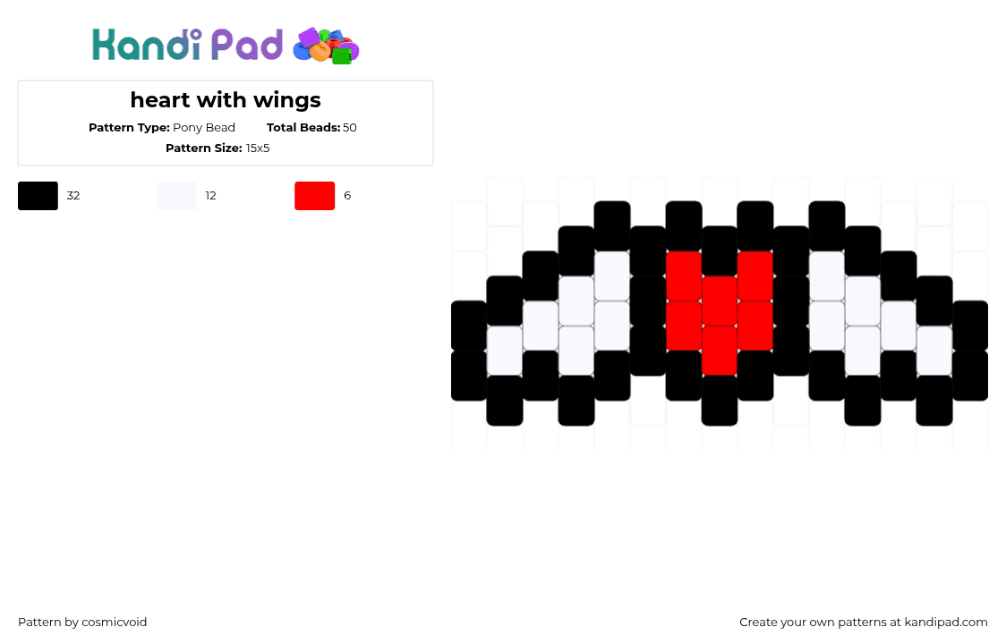 heart with wings - Pony Bead Pattern by cosmicvoid on Kandi Pad - heart,wings,angel,love,charm,white,red
