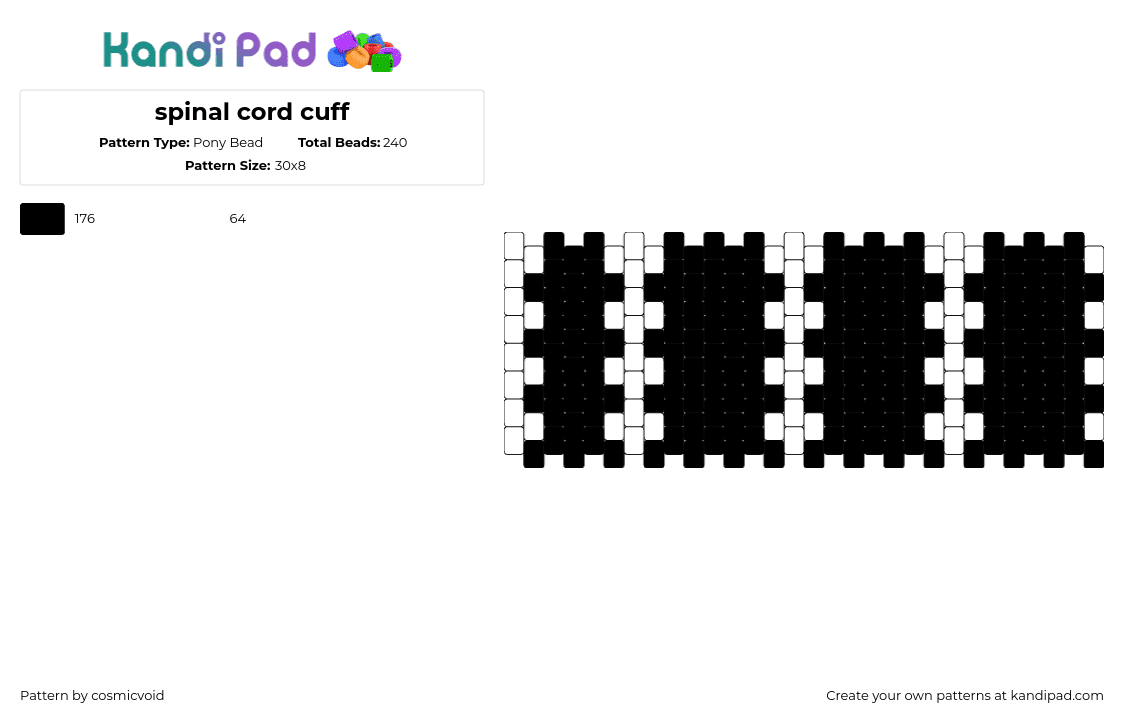 spinal cord cuff - Pony Bead Pattern by cosmicvoid on Kandi Pad - spine,simple,cuff,black,white