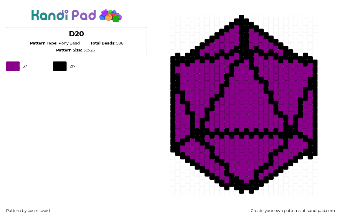 D20 - Pony Bead Pattern by cosmicvoid on Kandi Pad - d20,dice,dnd,gaming,purple