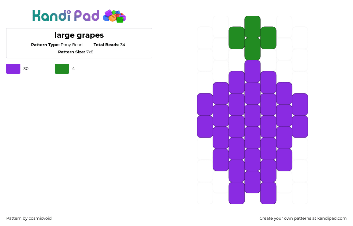 large grapes - Pony Bead Pattern by cosmicvoid on Kandi Pad - grapes,fruit,bunch,food,charm ,purple,green