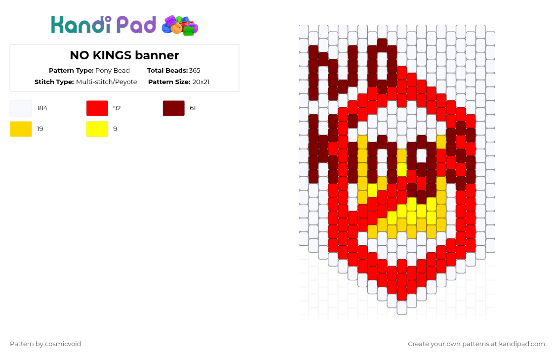 NO KINGS banner - Pony Bead Pattern by cosmicvoid on Kandi Pad - white,brown,red