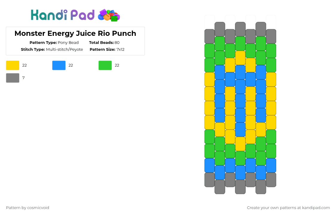 Monster Energy Juice Rio Punch - Pony Bead Pattern by cosmicvoid on Kandi Pad - yellow,light blue,green