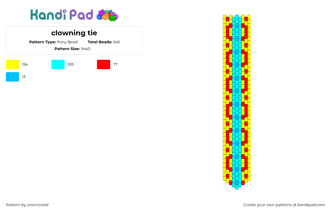 clowning tie - Pony Bead Pattern by cosmicvoid on Kandi Pad - clown,necktie,tie,clothing,yellow,light blue
