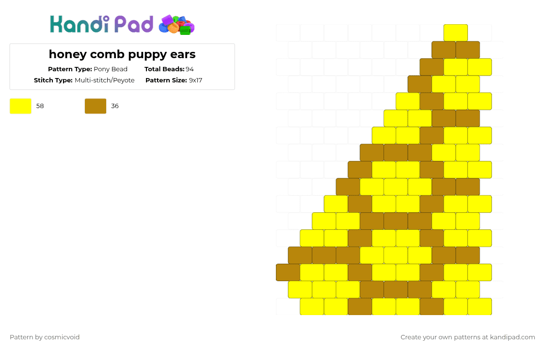 honey comb puppy ears - Pony Bead Pattern by cosmicvoid on Kandi Pad - yellow,gold,puppy ears,ears