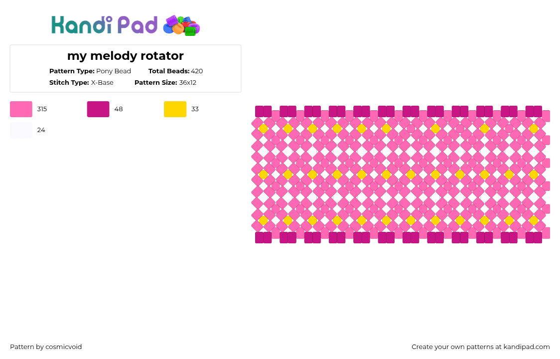 my melody rotator - Pony Bead Pattern by cosmicvoid on Kandi Pad - pink
