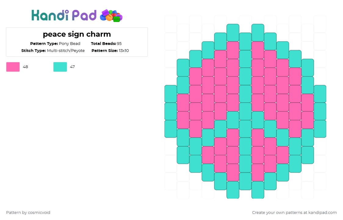 peace sign charm - Pony Bead Pattern by cosmicvoid on Kandi Pad - light blue,pink