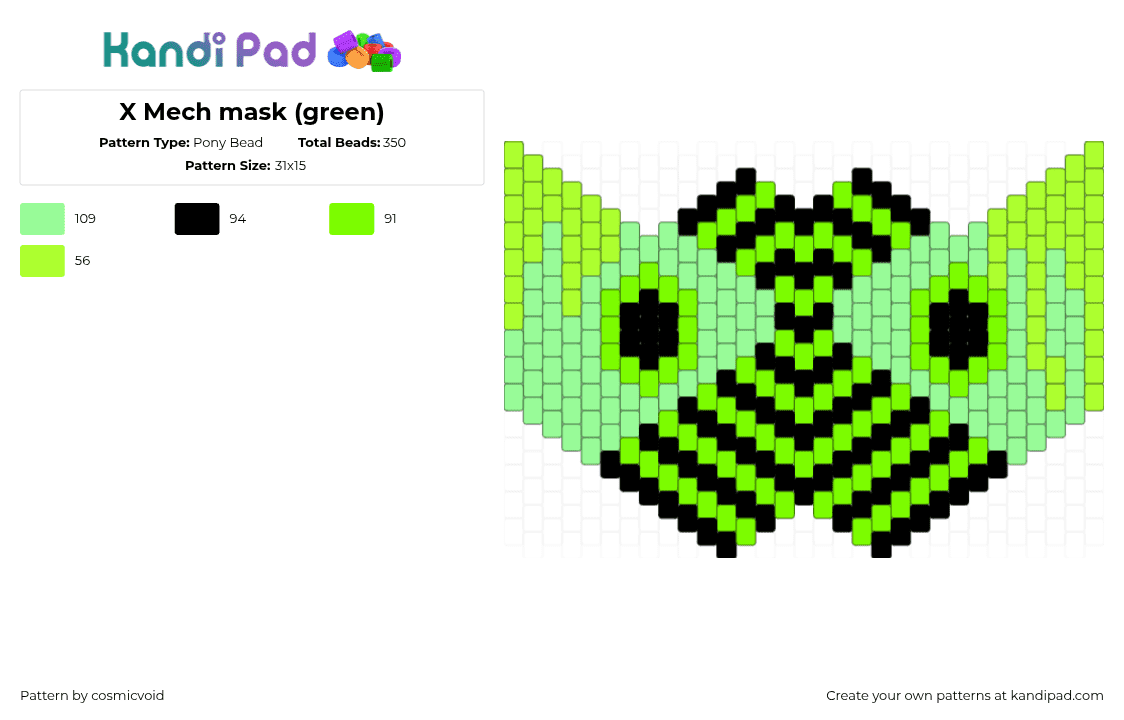 X Mech mask (green) - Pony Bead Pattern by cosmicvoid on Kandi Pad - teal,green