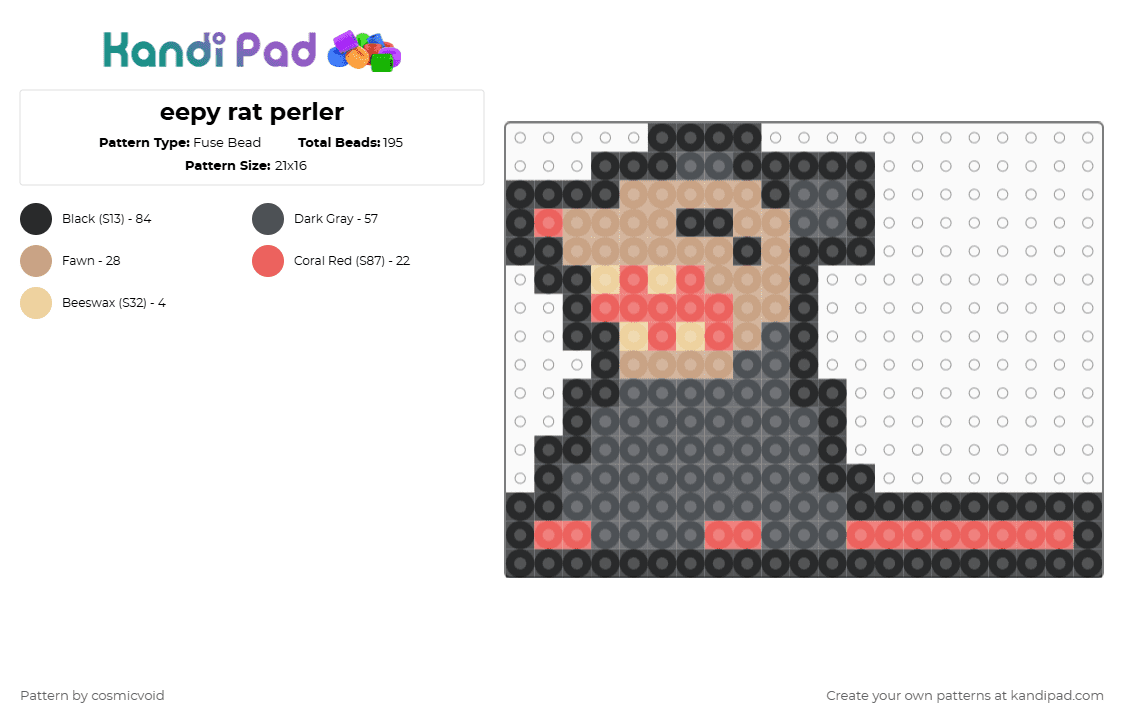 eepy rat perler - Fuse Bead Pattern by cosmicvoid on Kandi Pad - gray