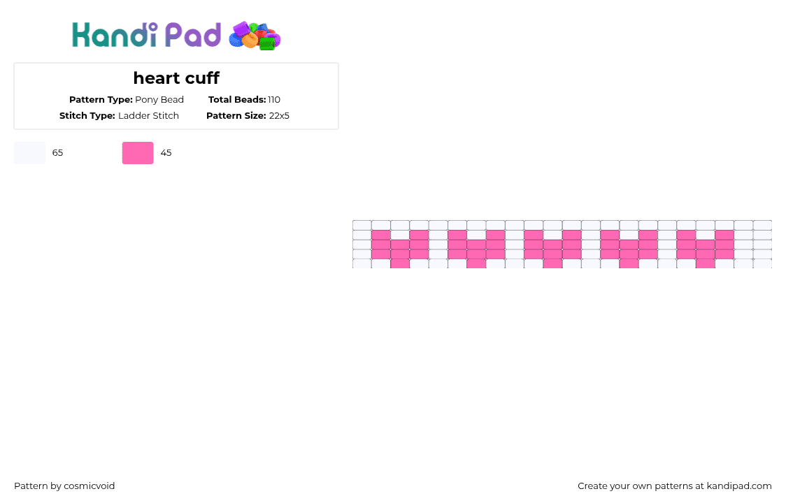 heart cuff - Pony Bead Pattern by cosmicvoid on Kandi Pad - pink,white