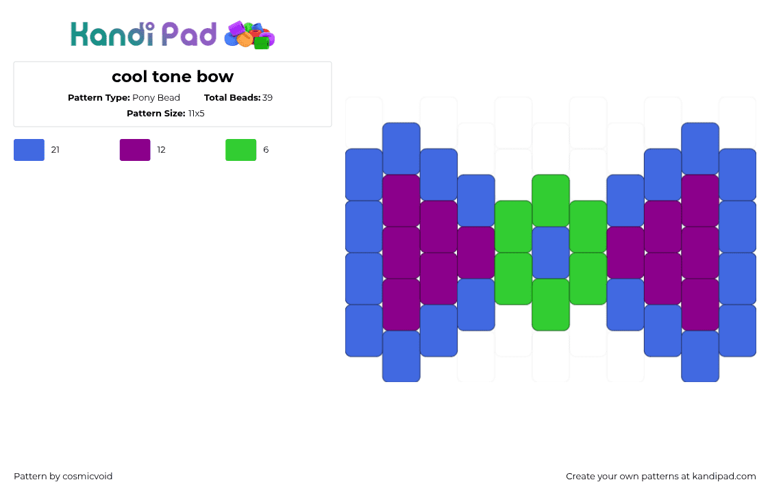 cool tone bow - Pony Bead Pattern by cosmicvoid on Kandi Pad - blue