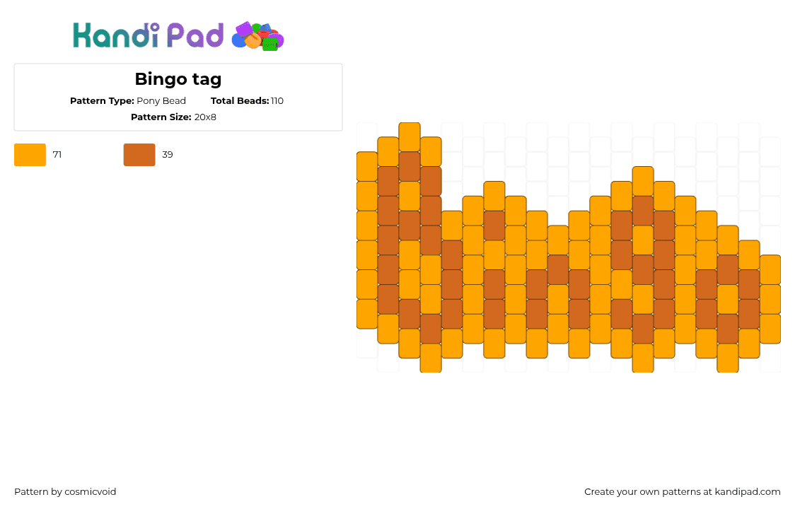 Bingo tag - Pony Bead Pattern by cosmicvoid on Kandi Pad - orange