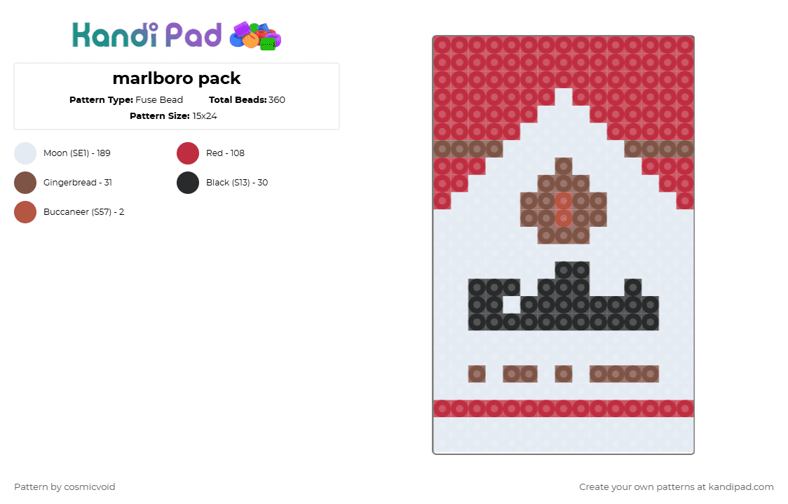 marlboro pack - Fuse Bead Pattern by cosmicvoid on Kandi Pad - red