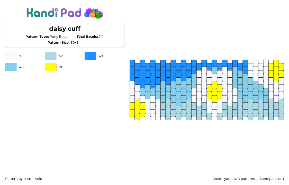 daisy cuff - Pony Bead Pattern by cosmicvoid on Kandi Pad - daisy,flowers,spring,cuff,light blue,white