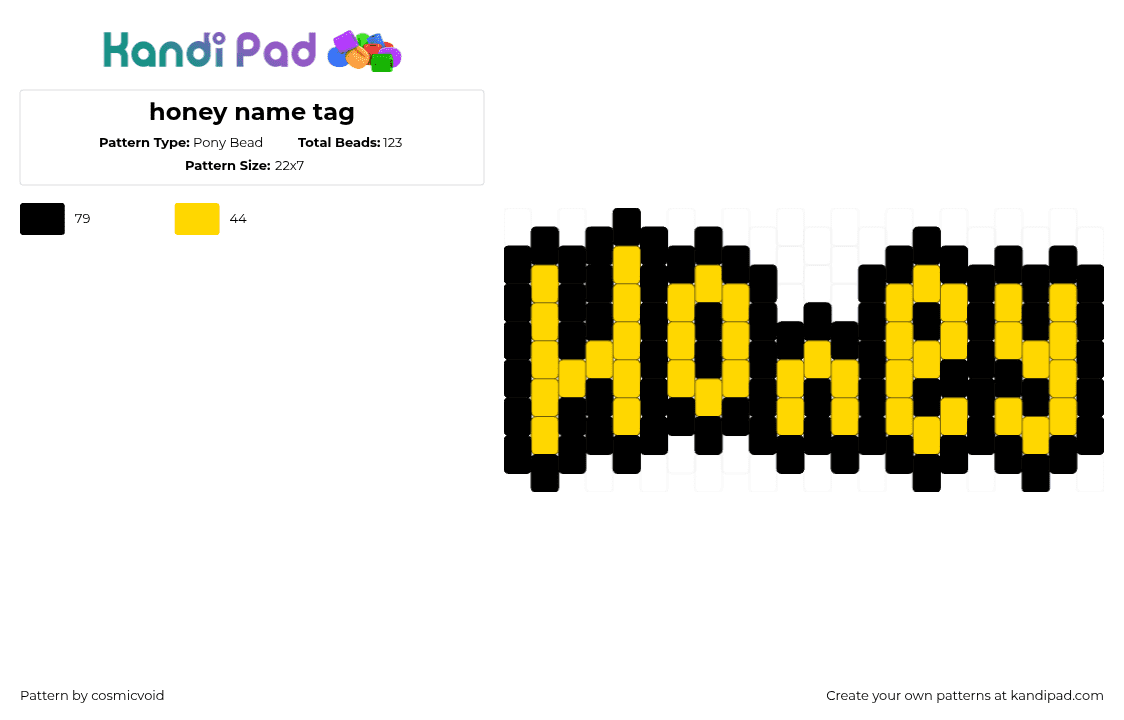 honey name tag - Pony Bead Pattern by cosmicvoid on Kandi Pad - honey,text,charm,yellow,black