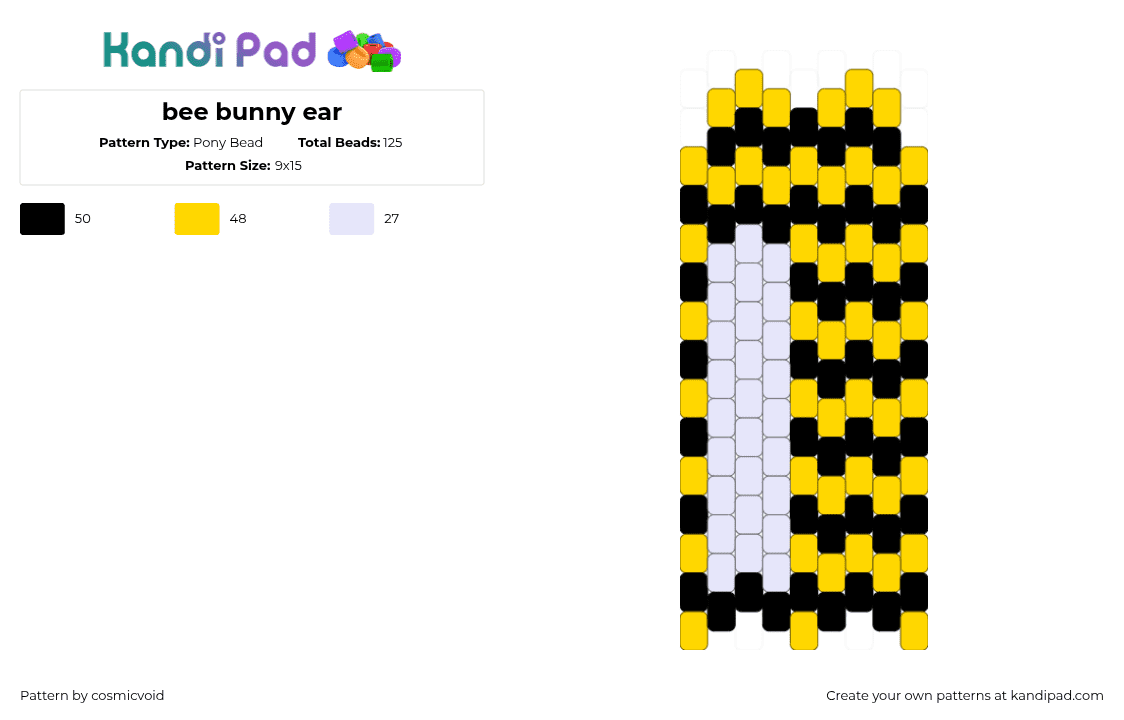bee bunny ear - Pony Bead Pattern by cosmicvoid on Kandi Pad - yellow,white