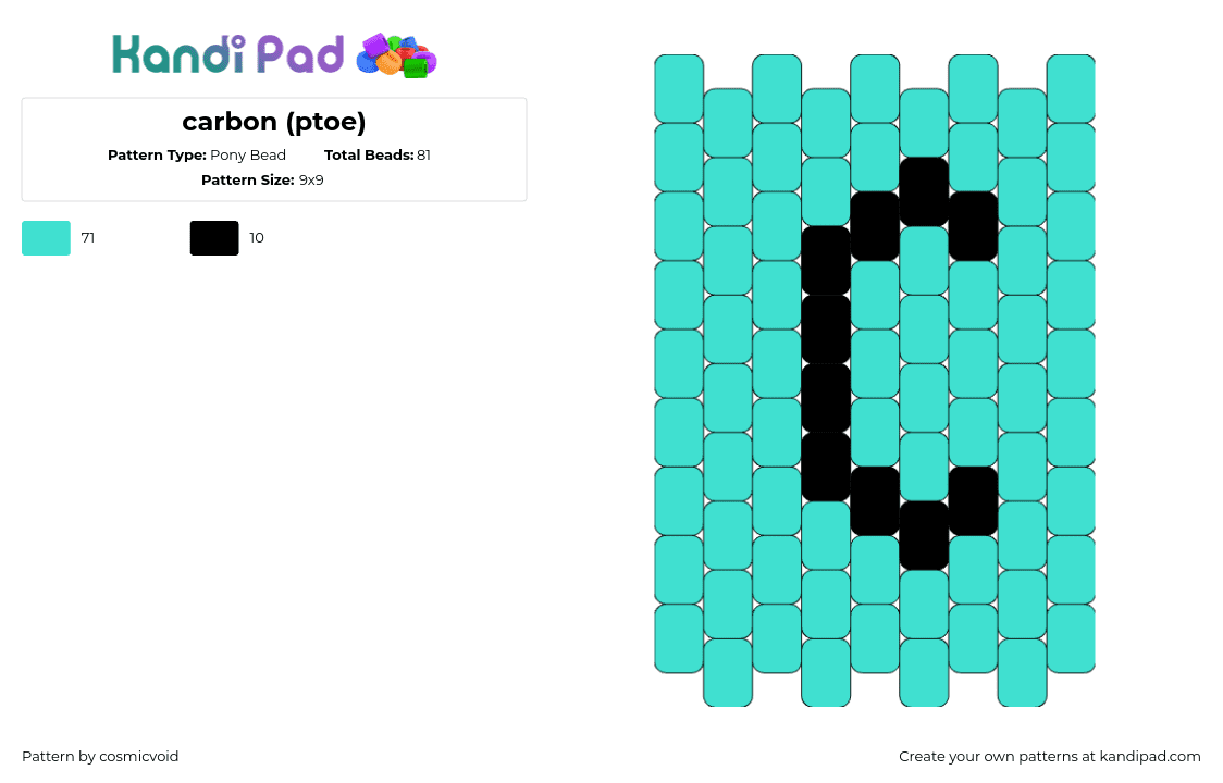 carbon (ptoe) - Pony Bead Pattern by cosmicvoid on Kandi Pad - carbon,element,science,chemistry,periodic table,simple,charm,teal,black