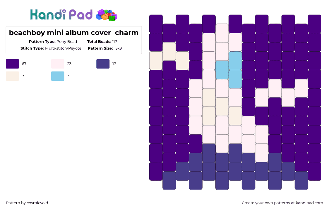 beachboy mini album cover  charm - Pony Bead Pattern by cosmicvoid on Kandi Pad - purple