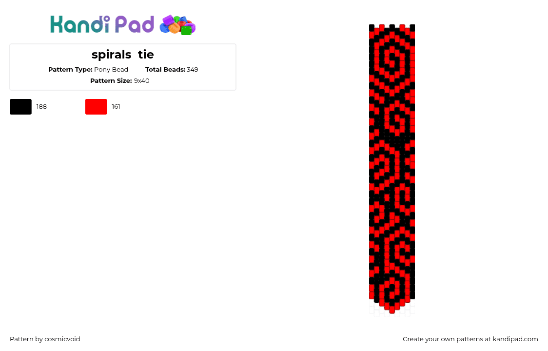 spirals  tie - Pony Bead Pattern by cosmicvoid on Kandi Pad - black,red