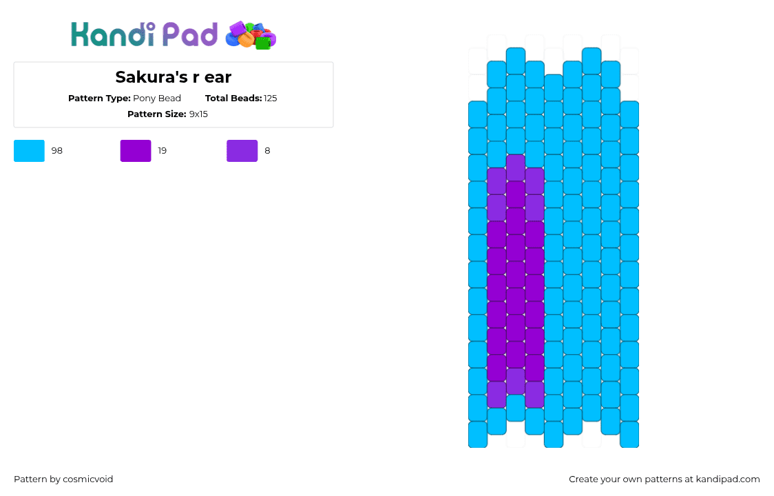 Sakura\'s r ear - Pony Bead Pattern by cosmicvoid on Kandi Pad - light blue