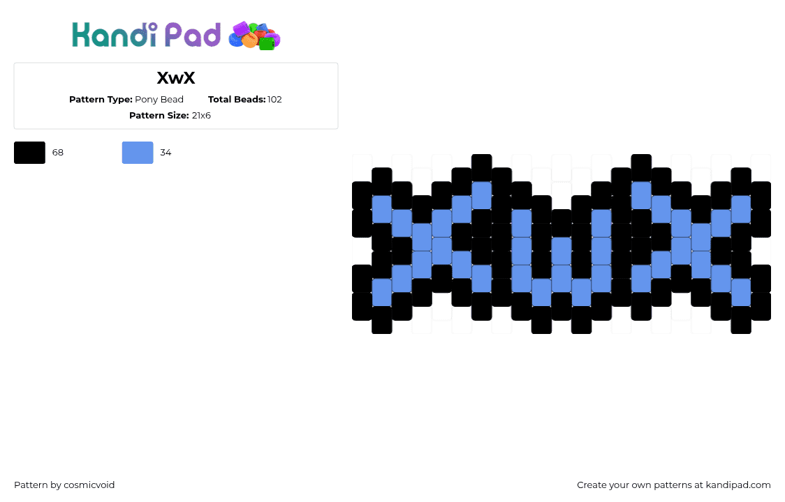 XwX - Pony Bead Pattern by cosmicvoid on Kandi Pad - xwx,uwu,emoticon,text,charm,blue,black