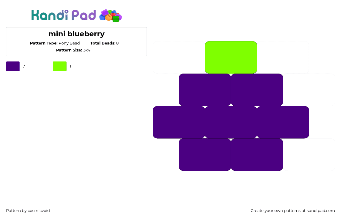 mini blueberry - Pony Bead Pattern by cosmicvoid on Kandi Pad - blueberry,fruit,food,simple,charm,purple,green