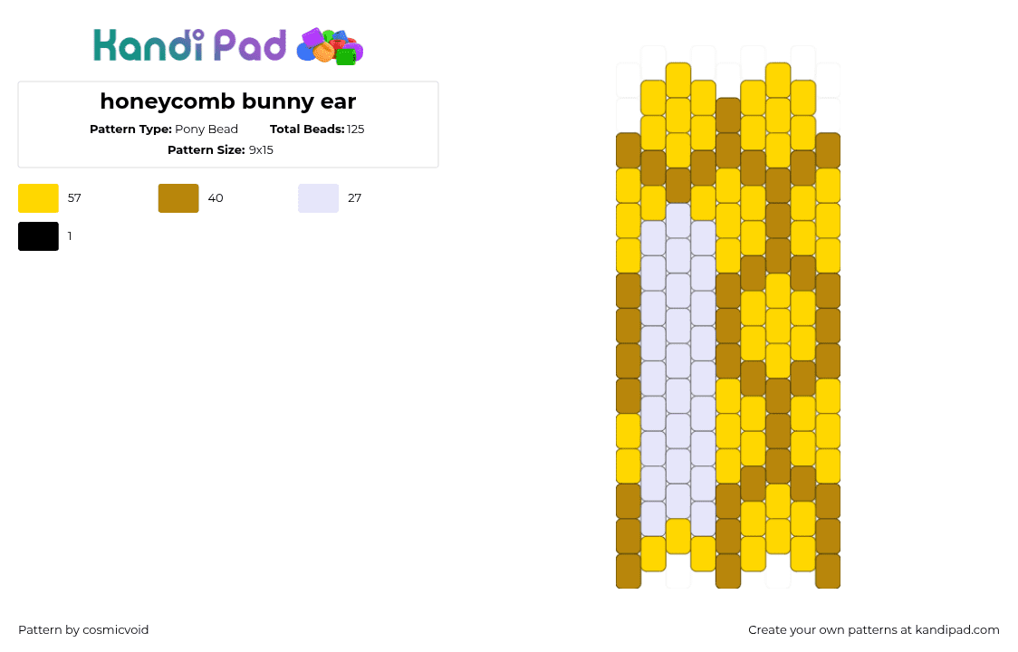 honeycomb bunny ear - Pony Bead Pattern by cosmicvoid on Kandi Pad - gold,yellow